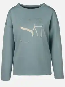 Damen Sweatshirt mit Glitzerprint und Glitzersteinchen Blau