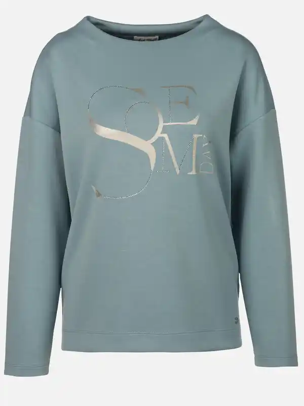 Bild 1 von Damen Sweatshirt mit Glitzerprint und Glitzersteinchen Blau