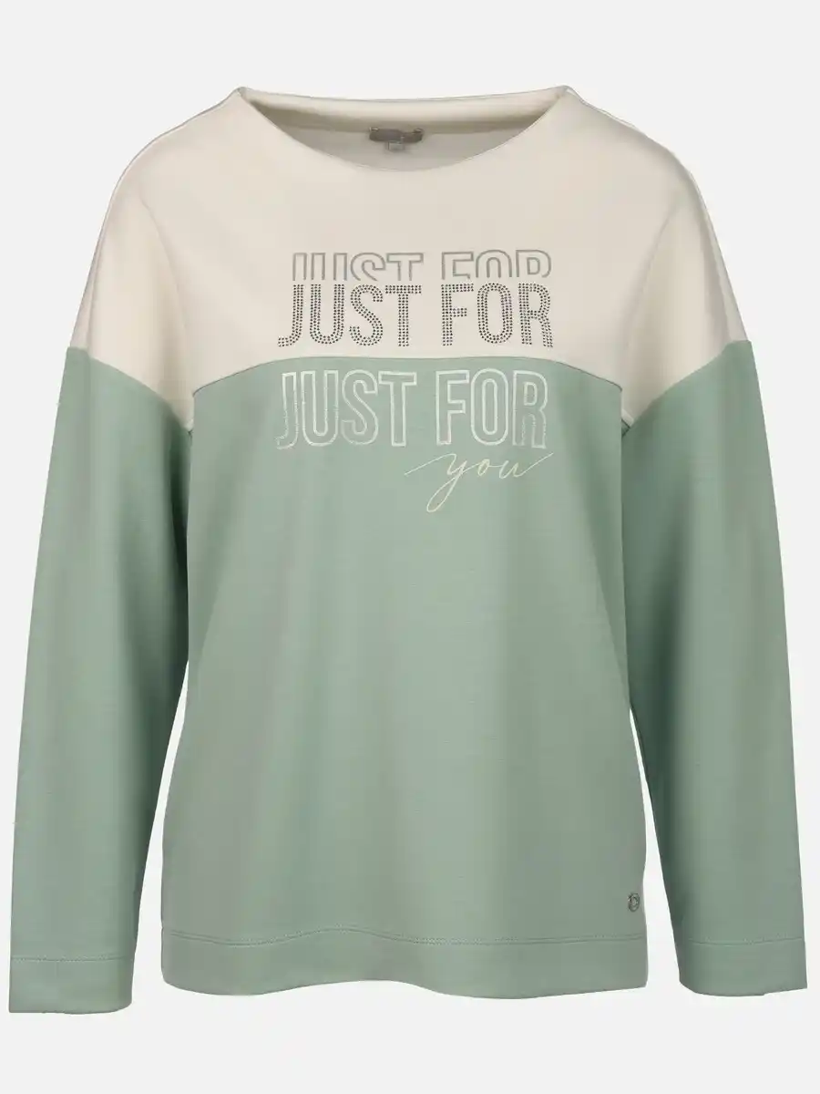 Bild 1 von Damen Sweatshirt mit Glitzersteinchen und Schriftprint Salbei