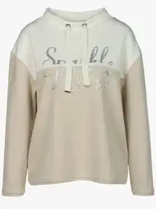 Damen Sweatshirt mit Wording Print und Glitzersteinchen Beige
