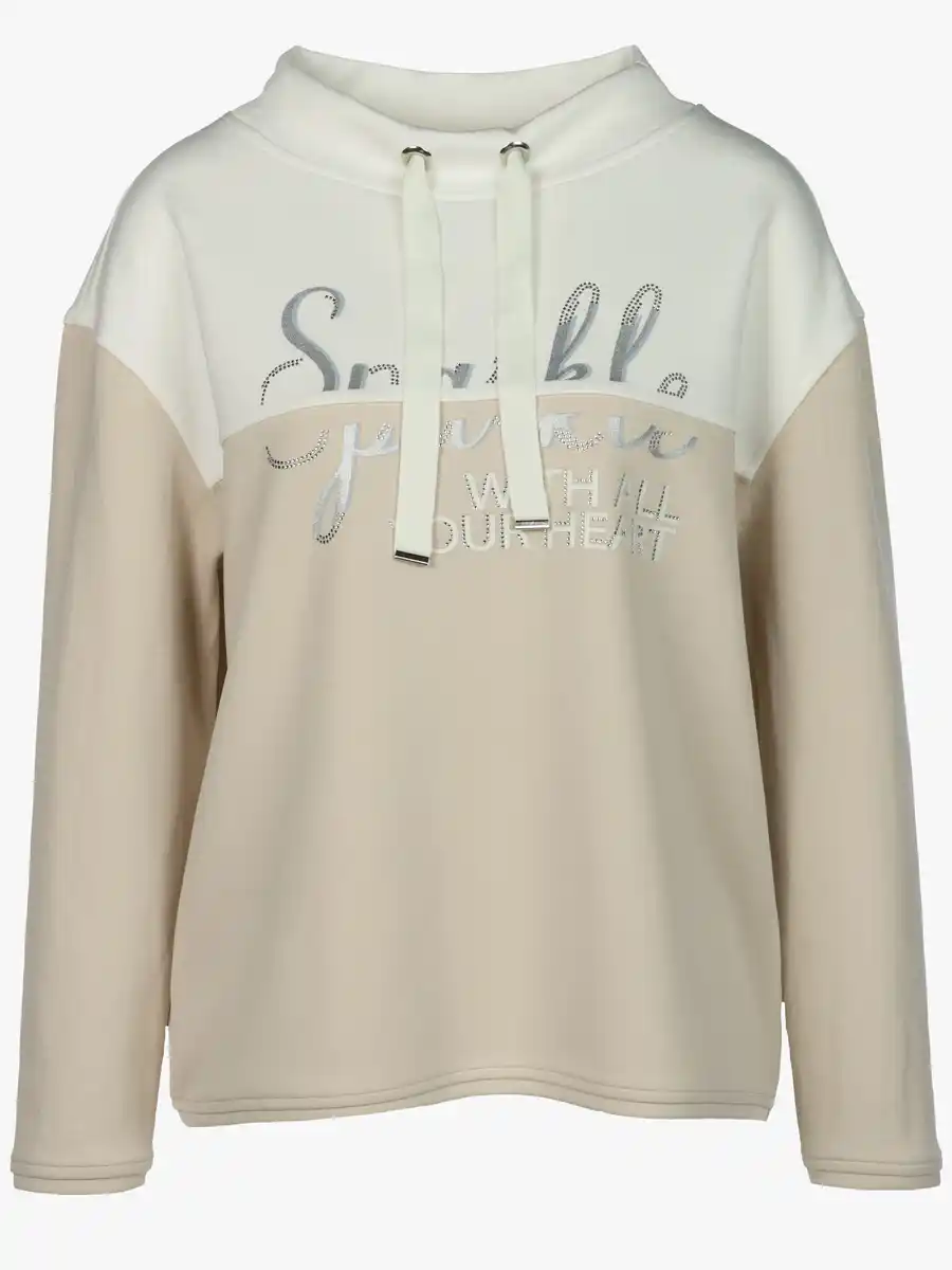 Bild 1 von Damen Sweatshirt mit Wording Print und Glitzersteinchen Beige