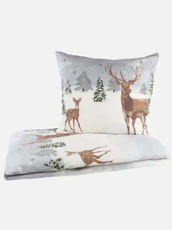 Bild 1 von Biberbettwäsche mit Hirschmotiv 135x200cm Grau