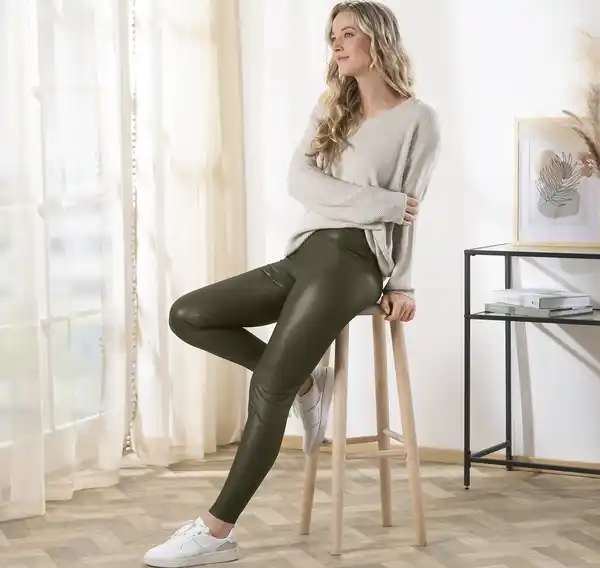 Bild 3 von IDEENWELT Lederoptik-Leggings olivgrün Gr. S