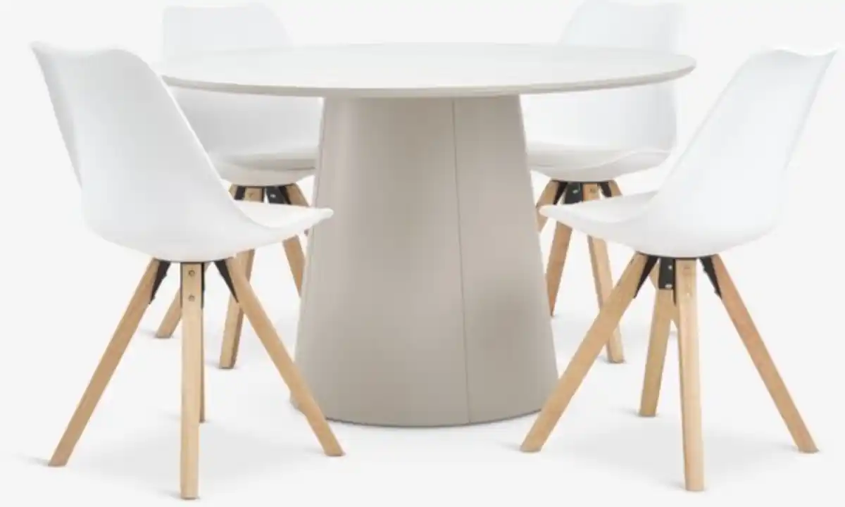 Bild 1 von KLIPLEV Ø120 Tisch Travertin + 4 BLOKHUS Stühle weiß