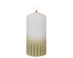 Lumineo LED Kerze warmweiß 15 x Ø 7 cm batteriebetrieben weiß/gold