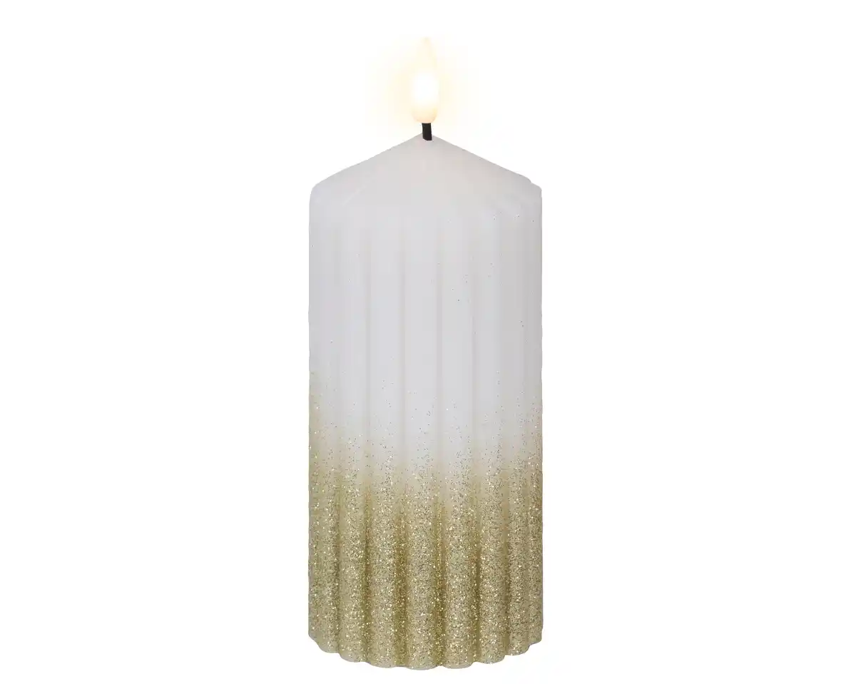 Bild 1 von Lumineo LED Kerze warmweiß 15 x Ø 7 cm batteriebetrieben weiß/gold