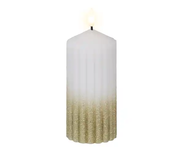 Bild 1 von Lumineo LED Kerze warmweiß 15 x Ø 7 cm batteriebetrieben weiß/gold