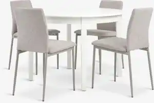 KIRKEBY Ø110 Tisch weiß + 4 BRANDE Stühle beige