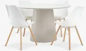 KLIPLEV Ø120 Tisch Travertin + 4 KASTRUP Stühle weiß
