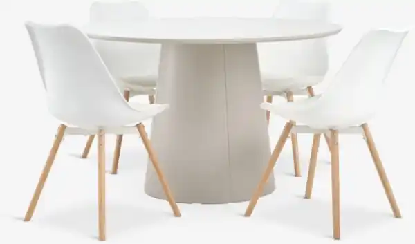 Bild 1 von KLIPLEV Ø120 Tisch Travertin + 4 KASTRUP Stühle weiß