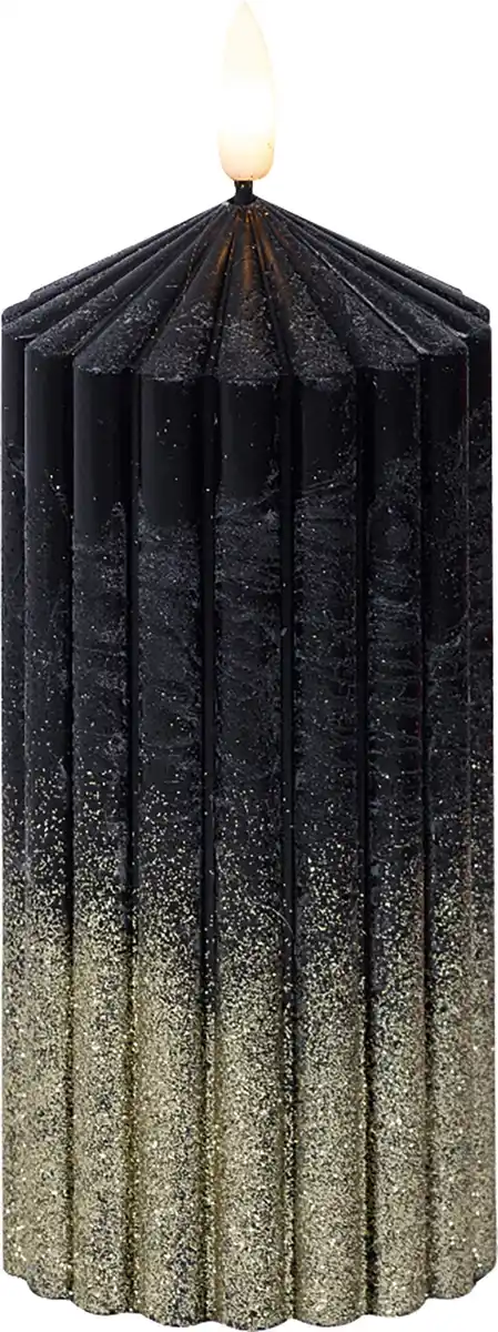 Bild 1 von Lumineo LED Kerze mit Timer schwarz gold Ø 7 x 15 cm warmweiß