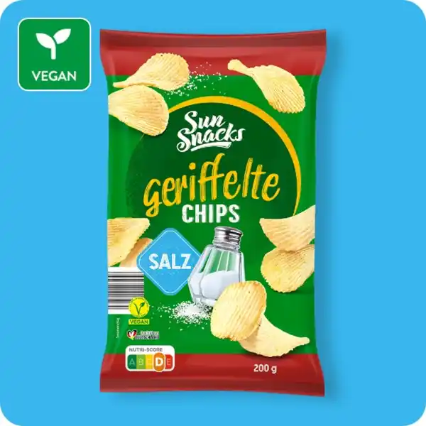 Bild 1 von SUN SNACKS Riffel-Chips, Salz oder Chili-Paprika