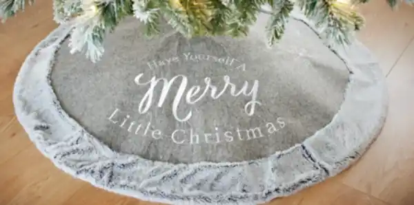 Bild 1 von Weihnachtsbaumdecke mit grauem Fellrand D98 cm Motiv: Merry