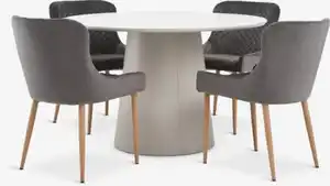 KLIPLEV Ø120 Tisch Travertin + 4 PEBRINGE grau samt