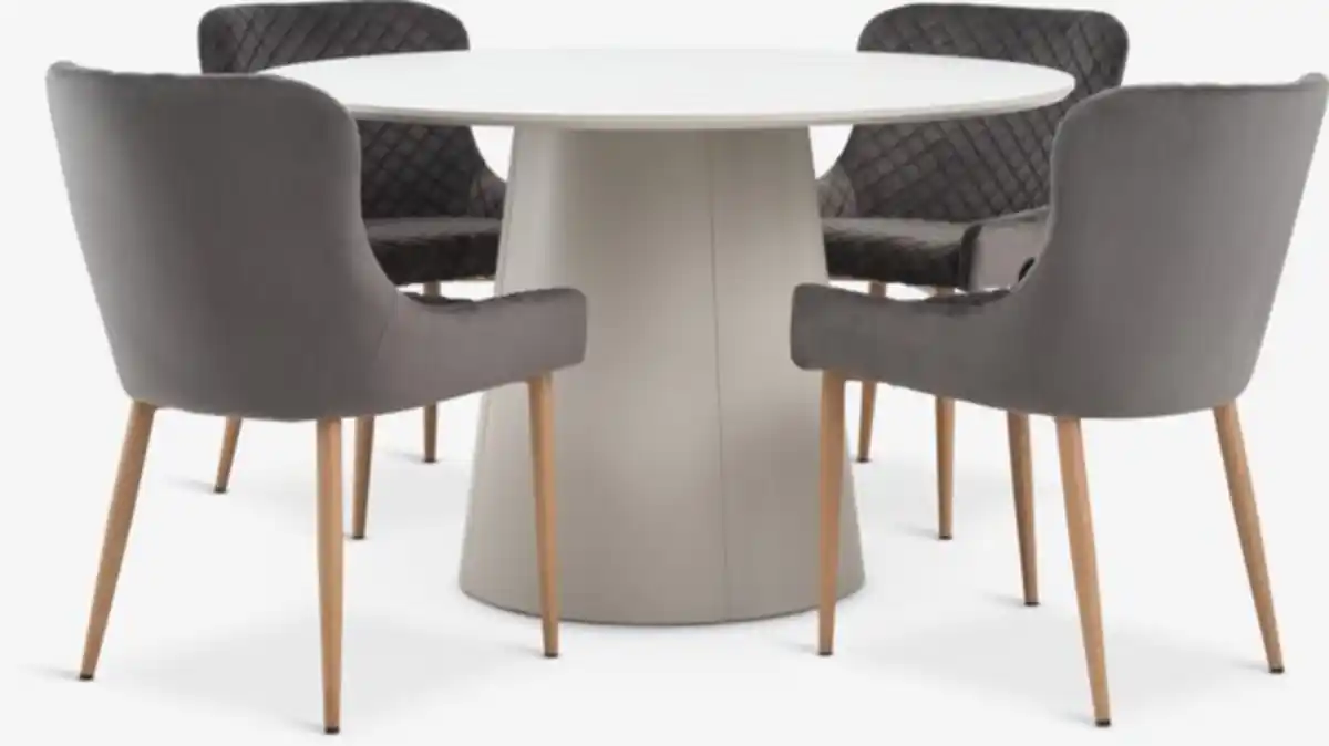 Bild 1 von KLIPLEV Ø120 Tisch Travertin + 4 PEBRINGE grau samt