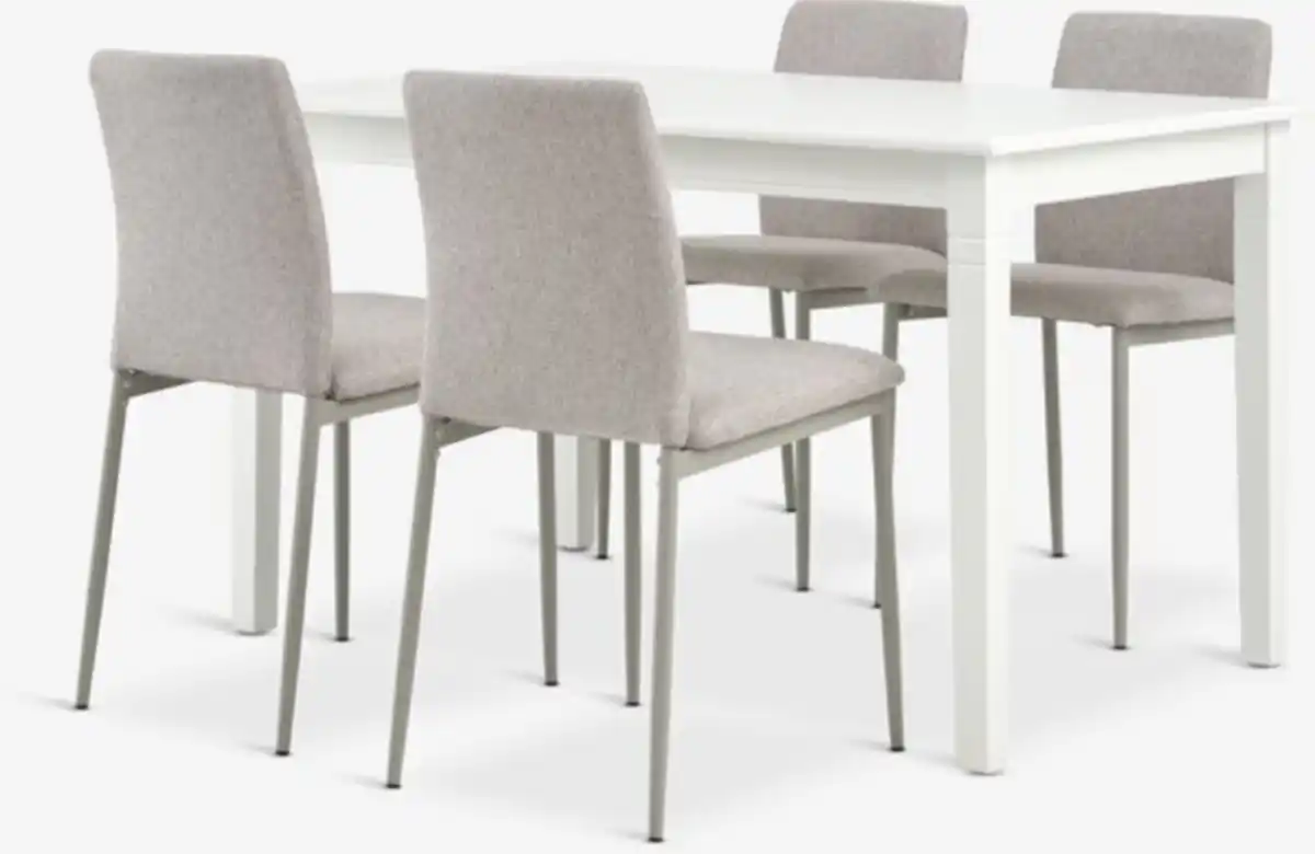 Bild 1 von KIRKEBY L130/220 Tisch weiß + 4 BRANDE Stühle beige