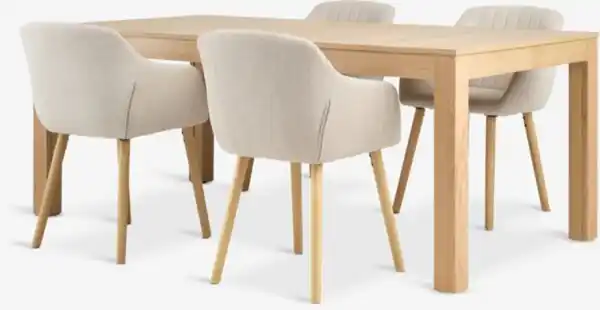 Bild 1 von KORSKRO L200 Tisch n.eiche + 4 ADSLEV Stühle beige