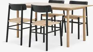 ALSTED L160 Tisch n.eiche + 4 ISLEV Stühle schwarz/natur