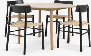 ALSTED Ø120 Tisch n.eiche + 4 ISLEV Stühle schwarz/natur