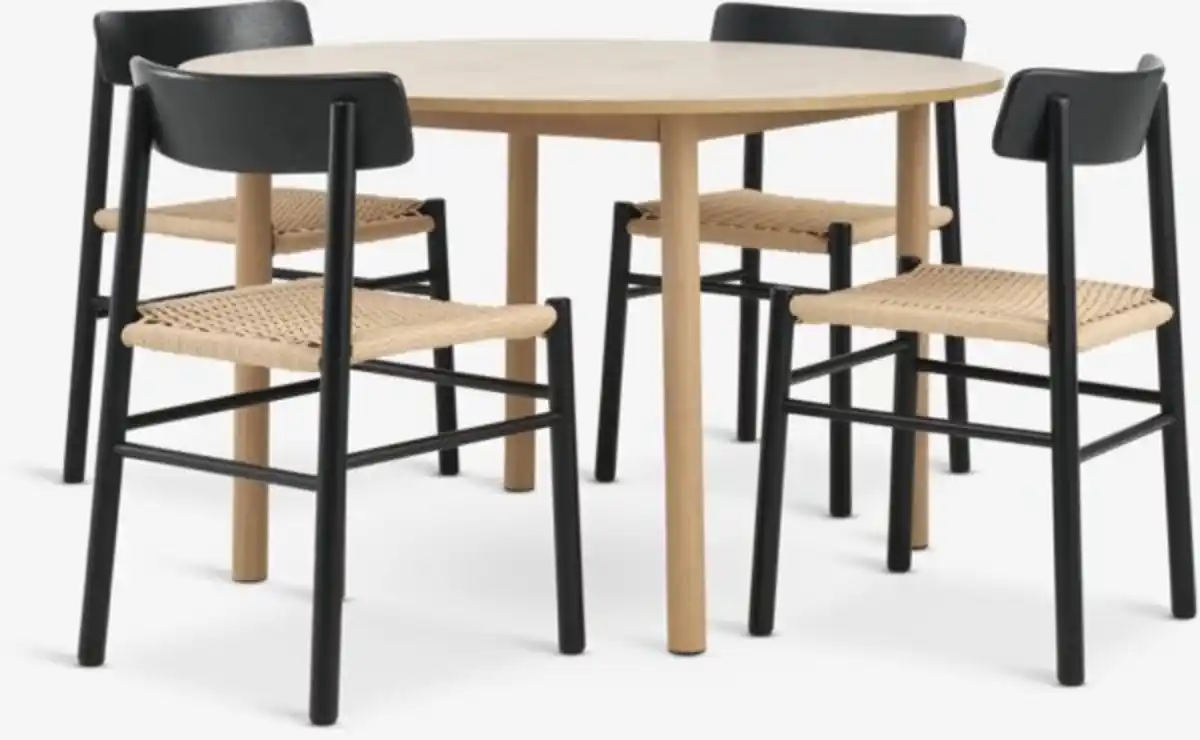 Bild 1 von ALSTED Ø120 Tisch n.eiche + 4 ISLEV Stühle schwarz/natur