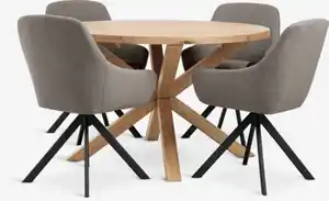 GRIBSKOV Ø120 Tisch n.eiche + 4 ROSTRUP Stühle sand/schwarz