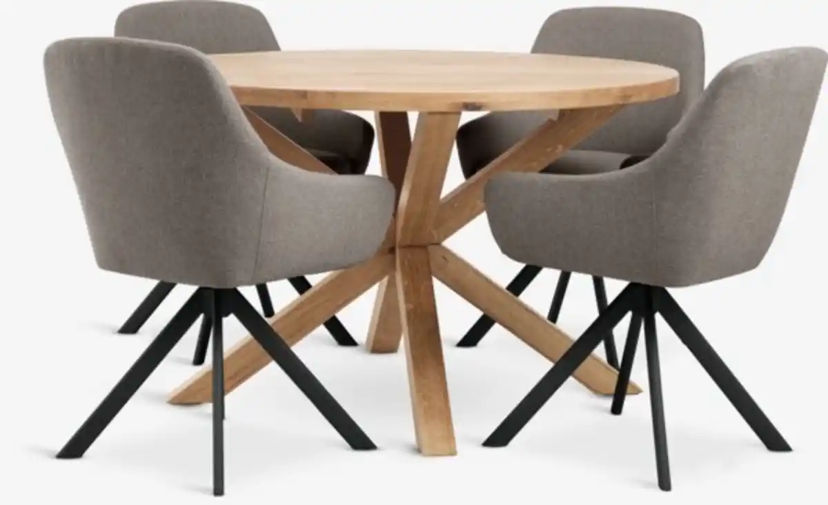 Bild 1 von GRIBSKOV Ø120 Tisch n.eiche + 4 ROSTRUP Stühle sand/schwarz