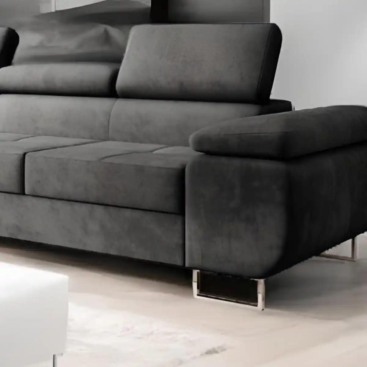 Bild 3 von Polstergarnitur Miami 3-3-1 Samtstoff Grau Anthrazit mit Bett Kopfteilverstellung Bett Schlafsofa