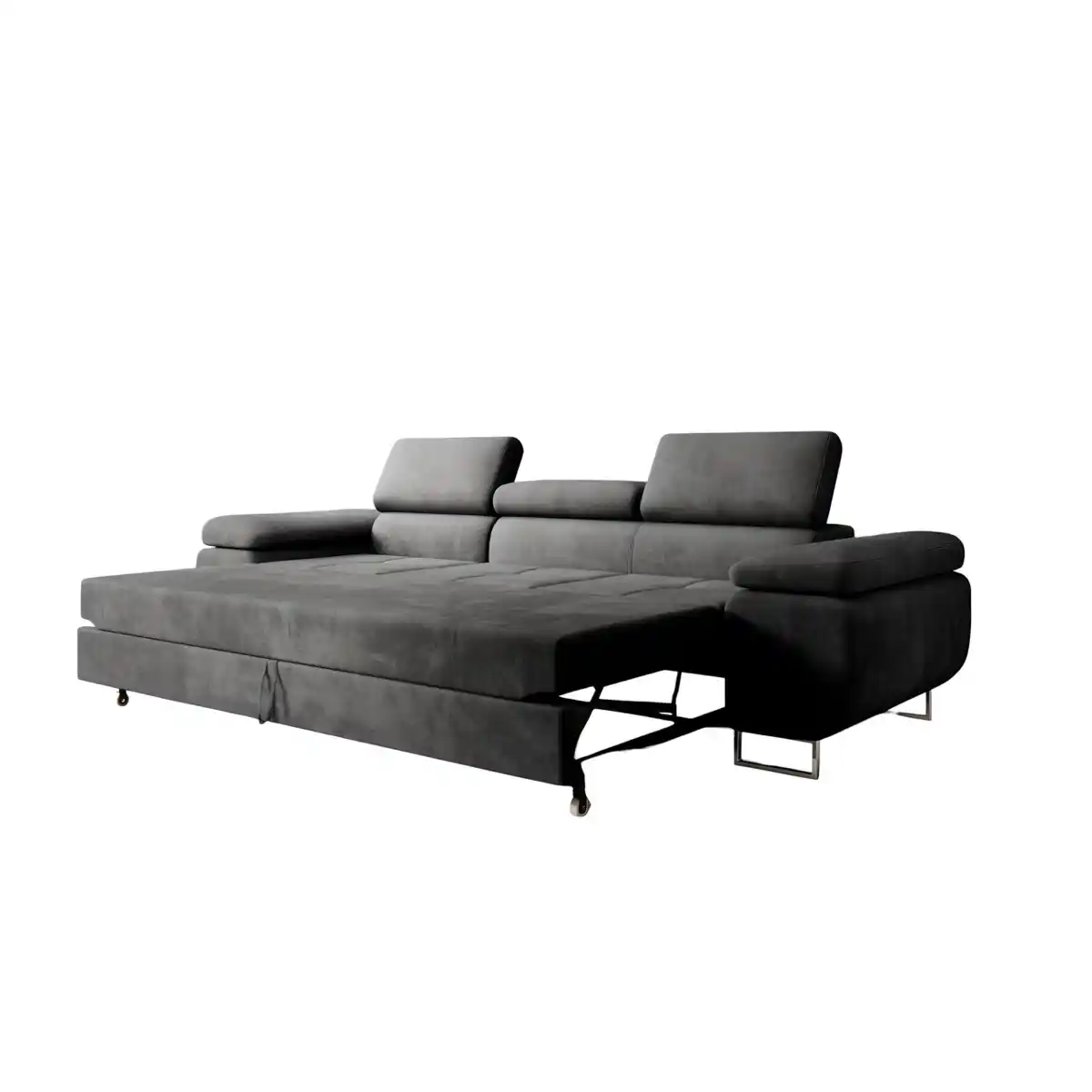 Bild 2 von Polstergarnitur Miami 3-3-1 Samtstoff Grau Anthrazit mit Bett Kopfteilverstellung Bett Schlafsofa