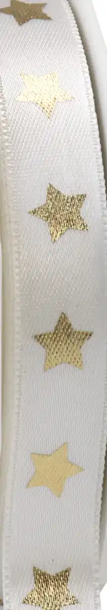 Bild 1 von DEKOWELT Geschenkband Sterne weiß/gold, 4 m