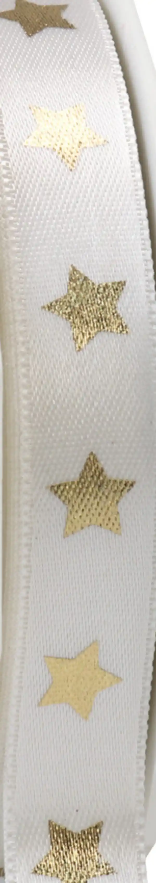 Bild 1 von DEKOWELT Geschenkband Sterne weiß/gold, 4 m