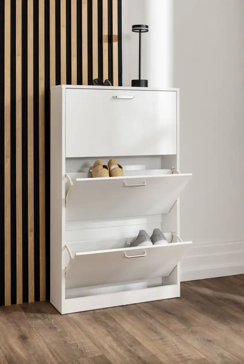 Bild 3 von Schuhschrank mit 3 Fächern - ca. 59x17x105cm - Weiß