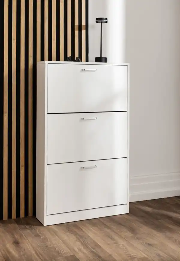 Bild 2 von Schuhschrank mit 3 Fächern - ca. 59x17x105cm - Weiß