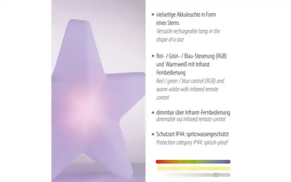 Bild 4 von Akku-Tischleuchte Star, weiß, 55 cm, inkl. RGBW Farbwechsler