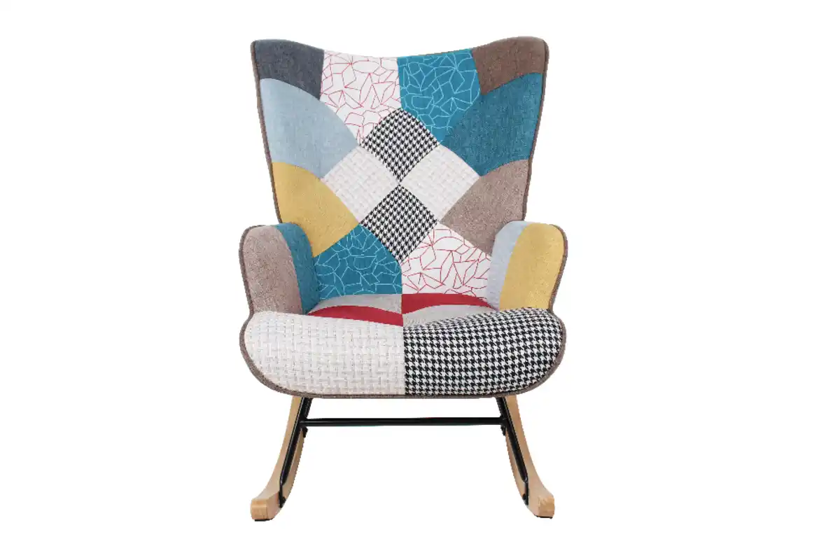 Bild 2 von Skandinavischer Schaukelstuhl CHESTER, Stoffbezug Patchwork - ca. 69 x 81 x 92,5 cm - Mehrfarbig