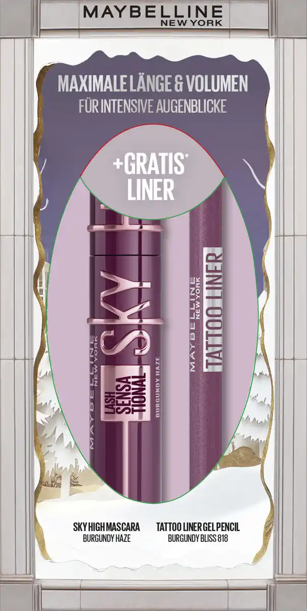 Bild 1 von Maybelline New York Xmax Coffret: Lash Sensational Sky High Burgundy Haze + Tattoo Liner Gel Pencil 818 Burgundy Bliss