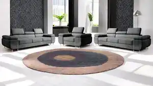 Polstergarnitur Miami 3-3-1 Samtstoff Grau Anthrazit mit Bett Kopfteilverstellung Bett Schlafsofa