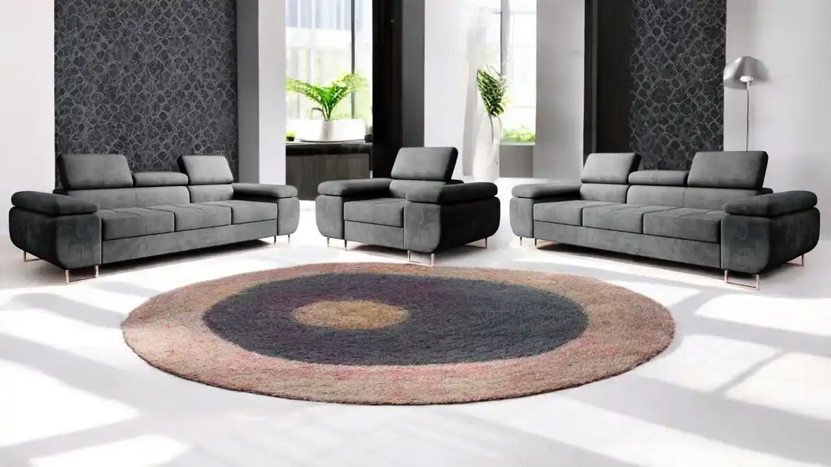 Bild 1 von Polstergarnitur Miami 3-3-1 Samtstoff Grau Anthrazit mit Bett Kopfteilverstellung Bett Schlafsofa