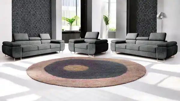 Bild 1 von Polstergarnitur Miami 3-3-1 Samtstoff Grau Anthrazit mit Bett Kopfteilverstellung Bett Schlafsofa