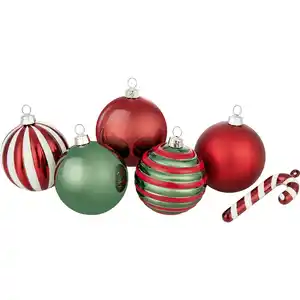 Weihnachtskugel-Set Zuckerstange 50-teilig Dunkelrot-Dunkelgrün-Weiß