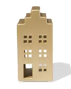 Teelichthalter, 7 × 14,3 cm, Keramik, Haus, gold