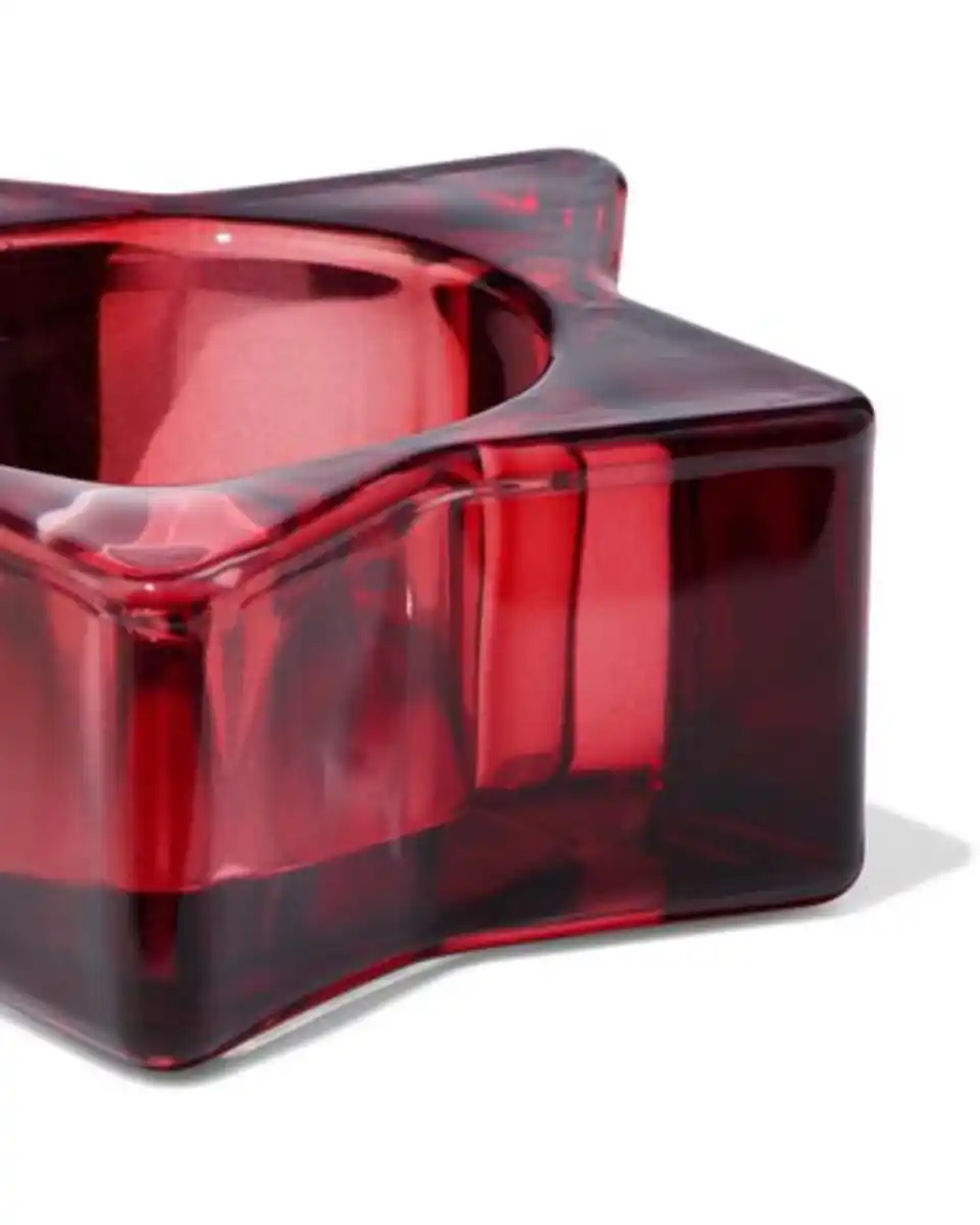 Bild 3 von Teelichthalter, 7,2 × 2,4 × 7,2 cm, Glas, Stern, rot