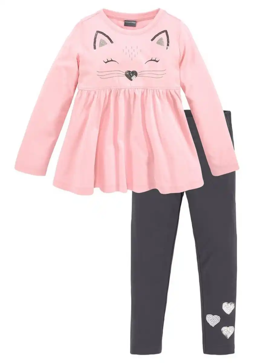 Bild 1 von KIDSWORLD Langarmshirt & Leggings 2tlg. Set Shirt + Leggings mit schöner Paillettenapplikation (Set, 2-tlg., 2) Süßes Outfit für kleine Mädchen