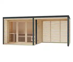 Karibu Saunahaus »Alice 3«, Anbau, naturfarben-anthrazit