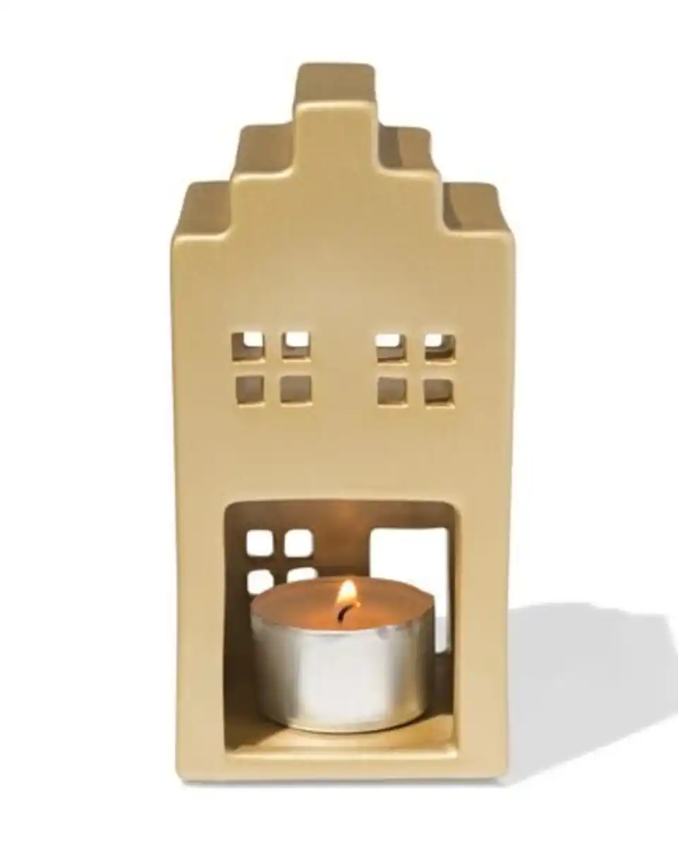 Bild 3 von Teelichthalter, 7 × 14,3 cm, Keramik, Haus, gold