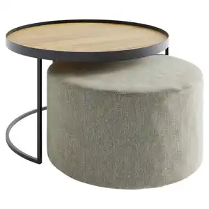 Novel Couchtischset Collare Sets, Eiche, Beige, Textil, 2-teilig, Eiche, massiv, rund, C-Form, 80x49x80 cm, Wohnzimmer, Wohnzimmertische, Satztische