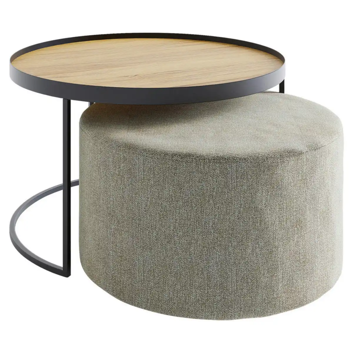 Bild 1 von Novel Couchtischset Collare Sets, Eiche, Beige, Textil, 2-teilig, Eiche, massiv, rund, C-Form, 80x49x80 cm, Wohnzimmer, Wohnzimmertische, Satztische