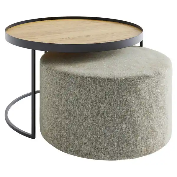 Bild 1 von Novel Couchtischset Collare Sets, Eiche, Beige, Textil, 2-teilig, Eiche, massiv, rund, C-Form, 80x49x80 cm, Wohnzimmer, Wohnzimmertische, Satztische