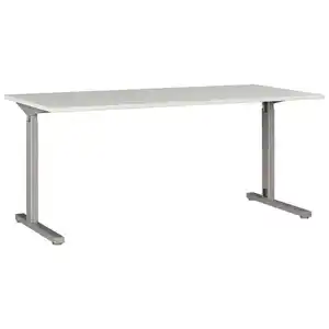 Germania Schreibtisch, Grau, Silber, Metall, Holzwerkstoff, rechteckig, C-Form, 180x70x80 cm, höhenverstellbar, Arbeitszimmer, Schreibtische, Bürotische