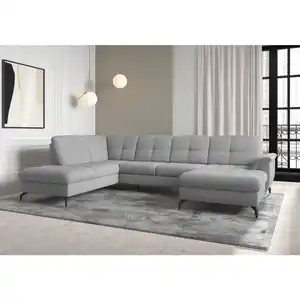 Sit & More Wohnlandschaft Zora E, Grau, Textil, 7,5-Sitzer, Ottomane links, U-Form, 319x212 cm, DGM-Klimapakt, Made in Europe, Oeko-Tex® Standard 100, Goldenes M, Rücken echt, Armteil rechts, Wohnz