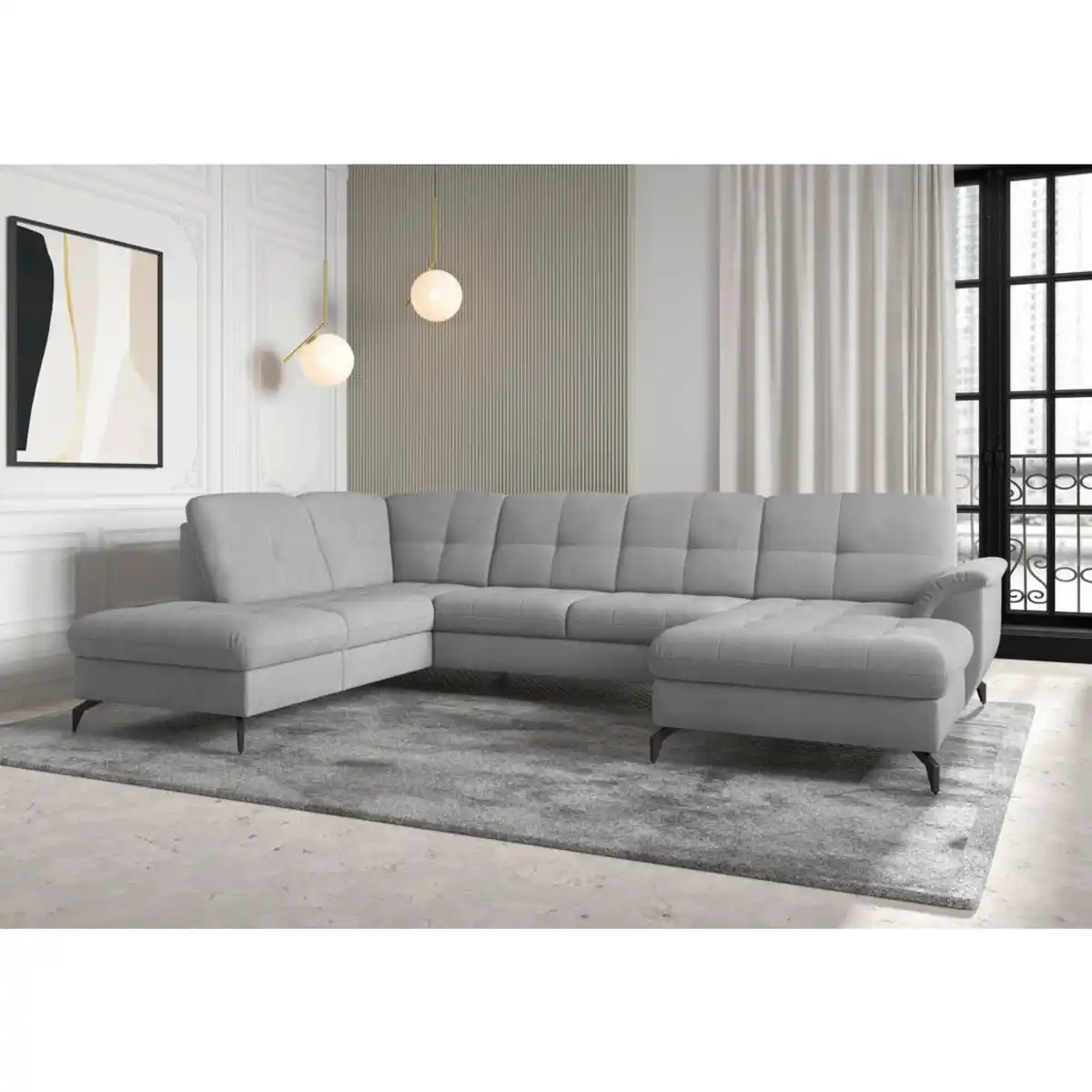 Bild 1 von Sit & More Wohnlandschaft Zora E, Grau, Textil, 7,5-Sitzer, Ottomane links, U-Form, 319x212 cm, DGM-Klimapakt, Made in Europe, Oeko-Tex® Standard 100, Goldenes M, Rücken echt, Armteil rechts, Wohnz